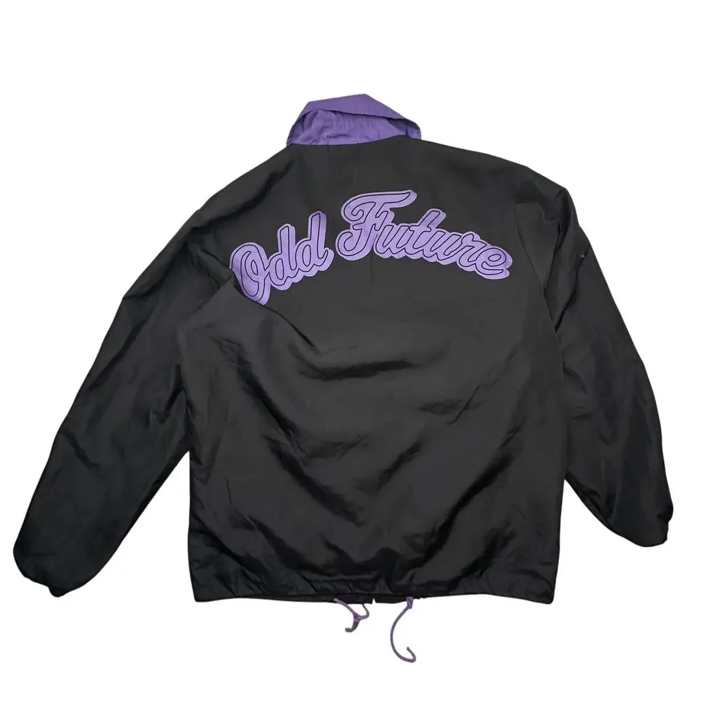 Odd Future Coach Jacket Mens Large Snap Button Lined Purple Black Windbreaker
